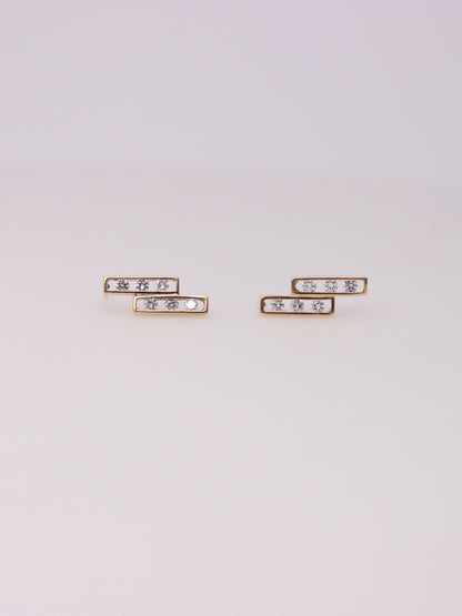14K Yellow Gold Rectangular Diamond Drop Studs