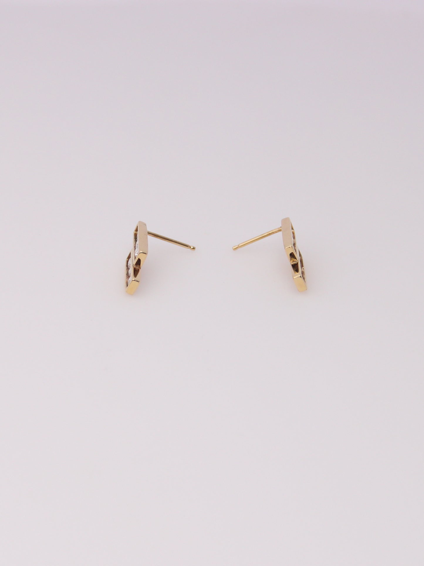 14K Yellow Gold Rectangular Diamond Drop Studs