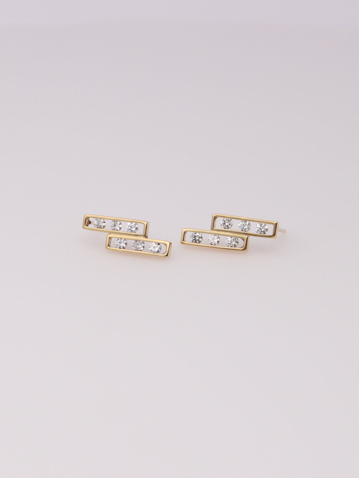 14K Yellow Gold Rectangular Diamond Drop Studs