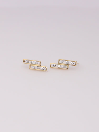 14K Yellow Gold Rectangular Diamond Drop Studs