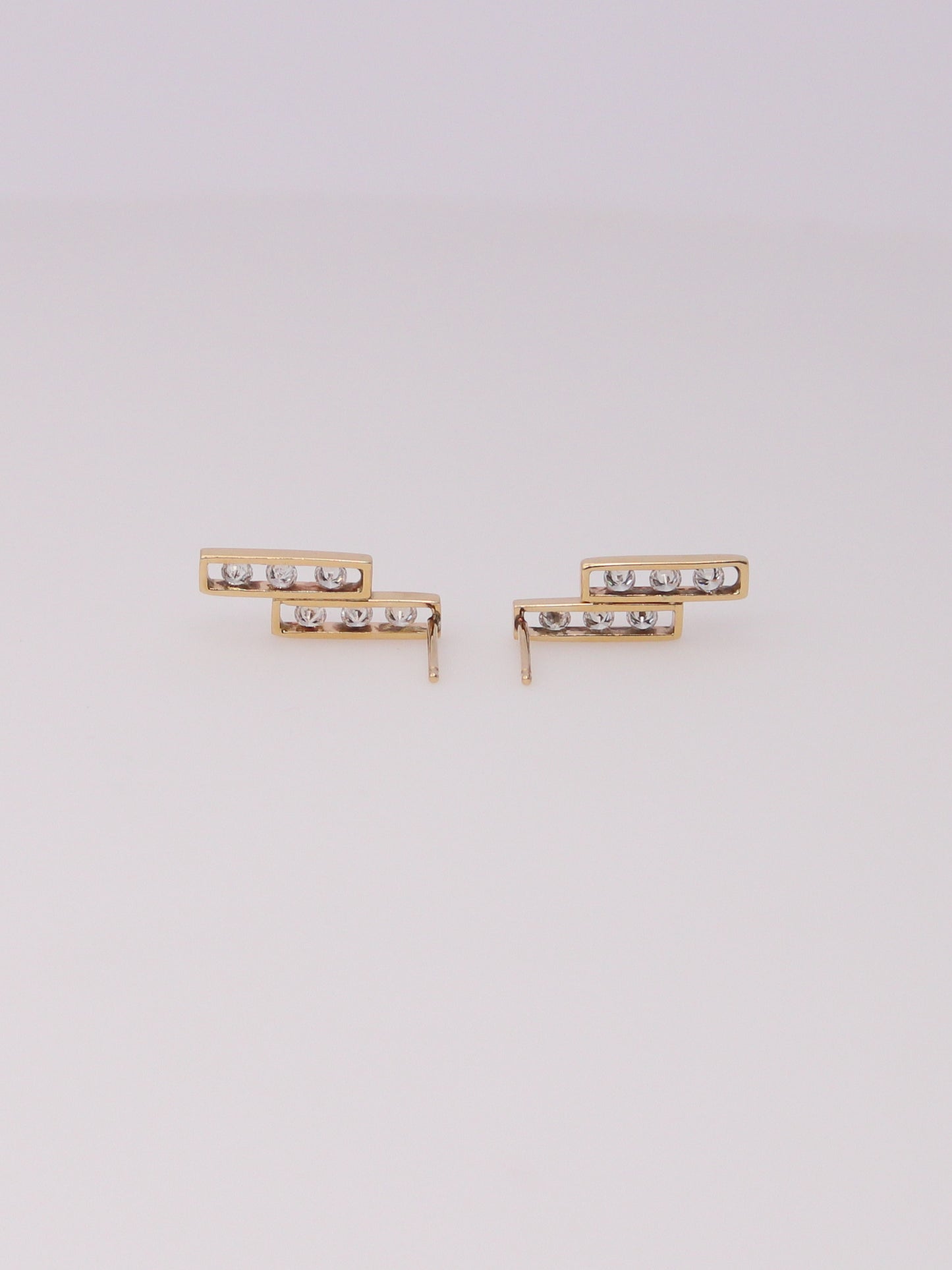 14K Yellow Gold Rectangular Diamond Drop Studs