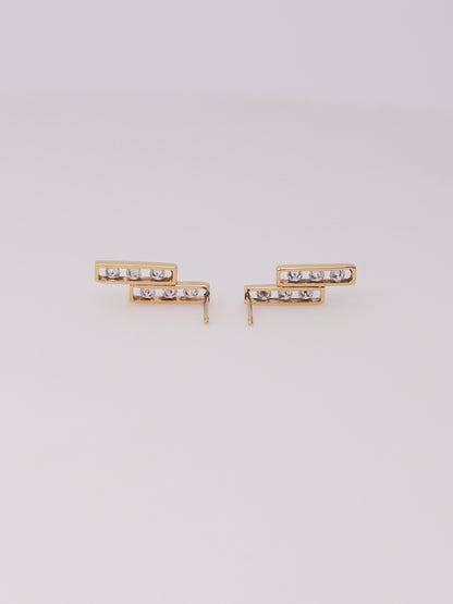 14K Yellow Gold Rectangular Diamond Drop Studs