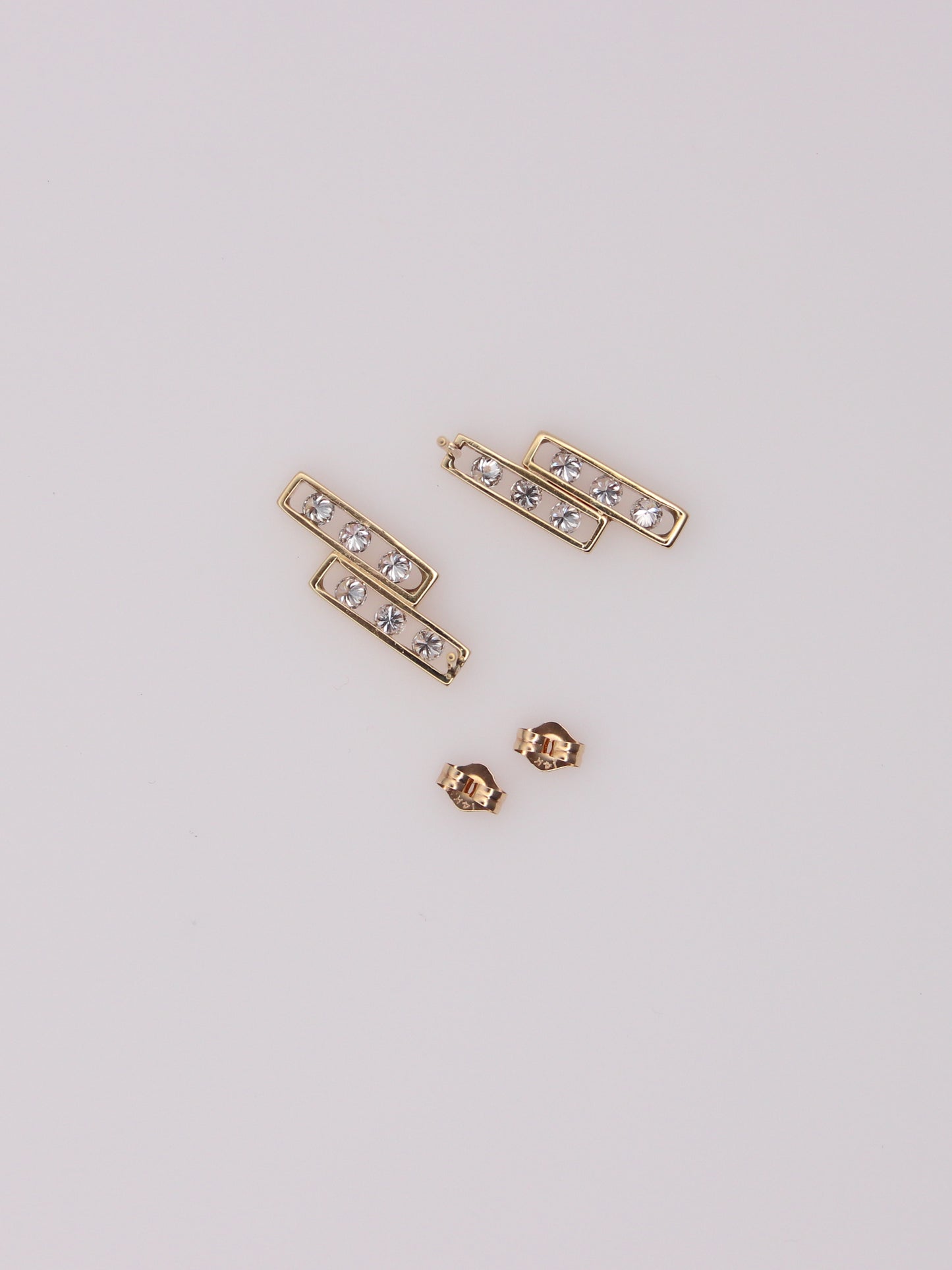 14K Yellow Gold Rectangular Diamond Drop Studs