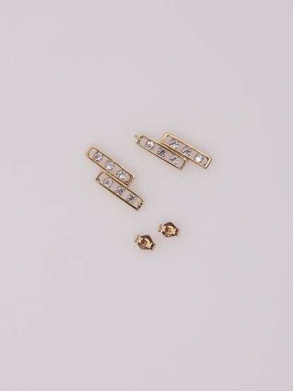 14K Yellow Gold Rectangular Diamond Drop Studs