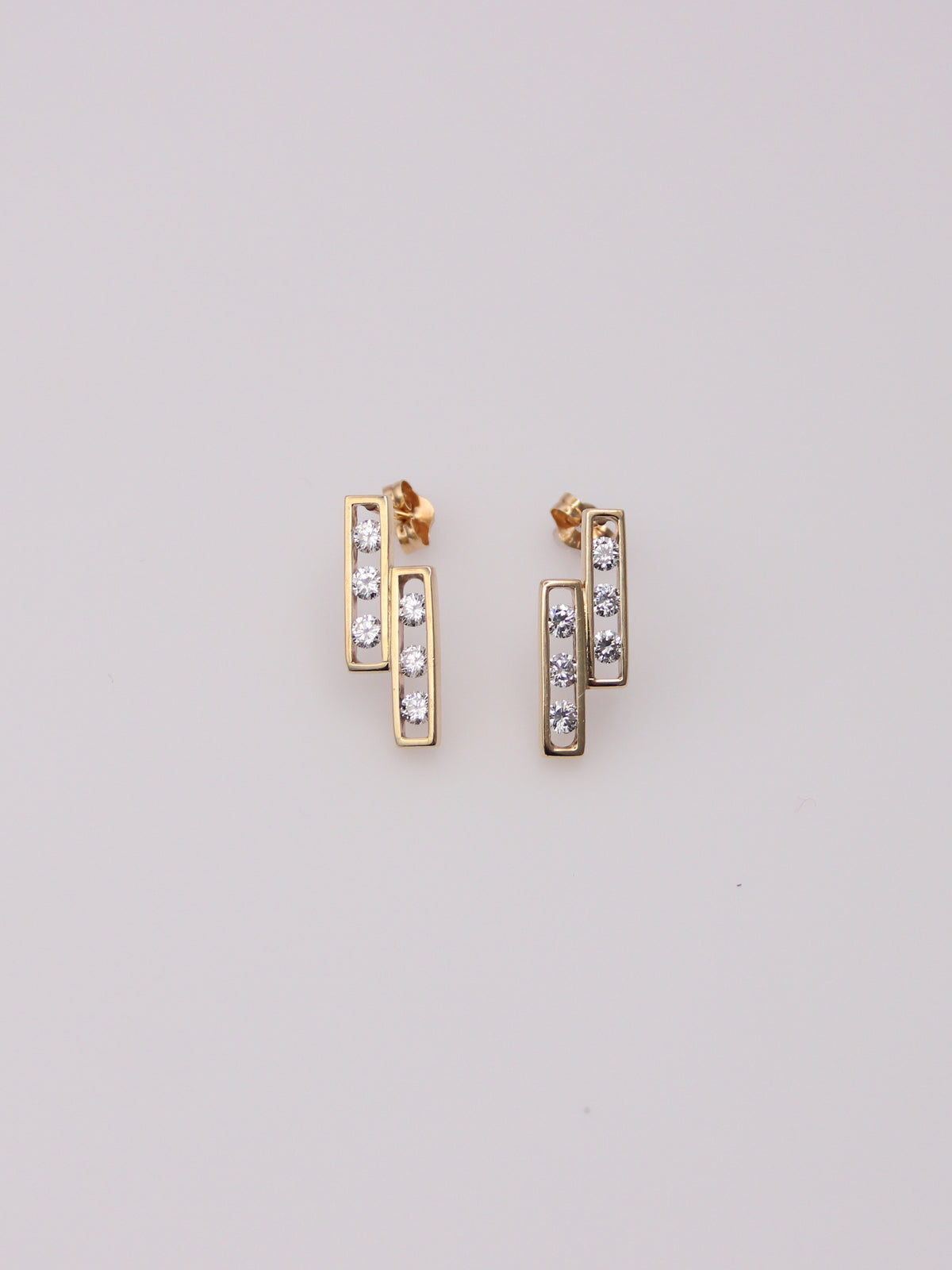 14K Yellow Gold Rectangular Diamond Drop Studs