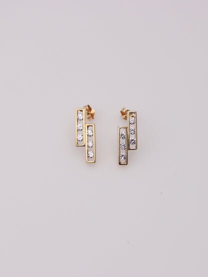 14K Yellow Gold Rectangular Diamond Drop Studs