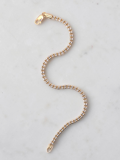 Zafrah 14K two-tone gold diamond cut ice link bracelet, 7.5 inches long with a secure lobster clasp.