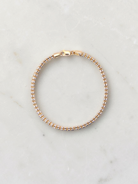 Zafrah 14K two-tone gold diamond-cut ice link bracelet, 7.5 inches long with a secure lobster clasp.