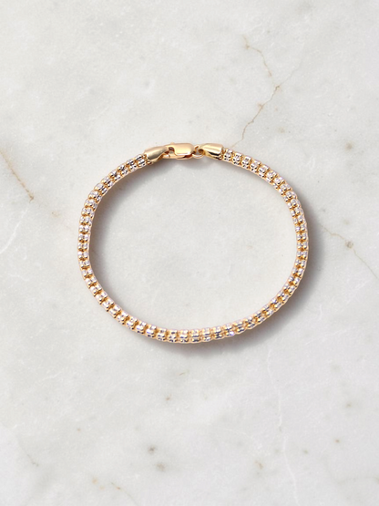Zafrah 14K two-tone gold diamond cut ice link bracelet, 7.5 inch length, featuring a secure lobster clasp.