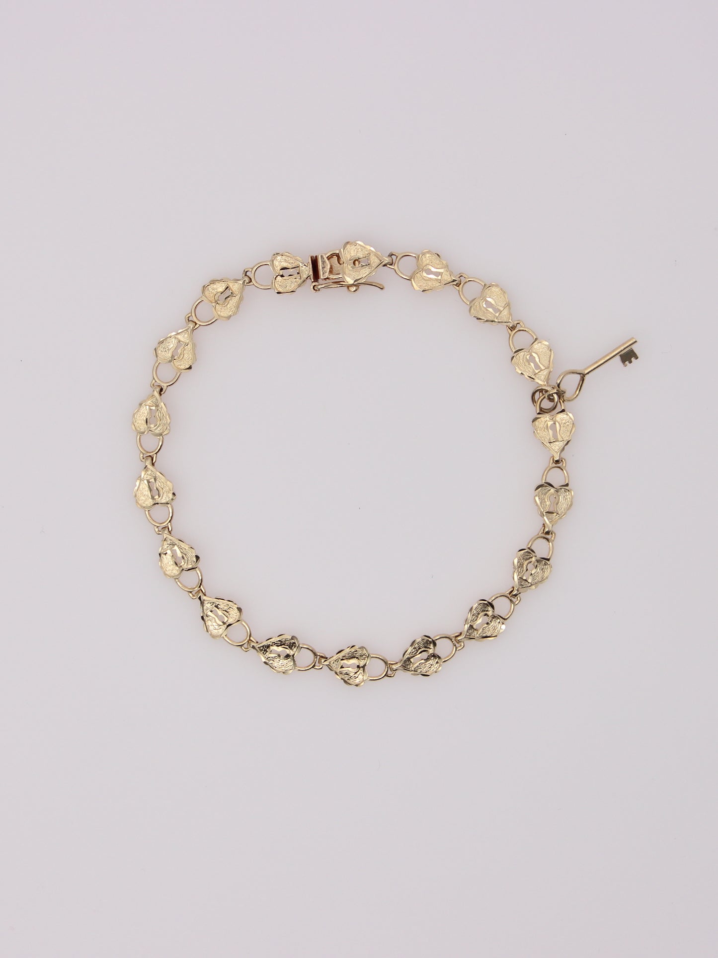 14K Yellow Gold Heart Lock and Key Bracelet