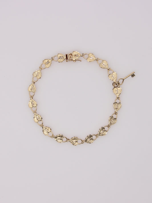14K Yellow Gold Heart Lock and Key Bracelet