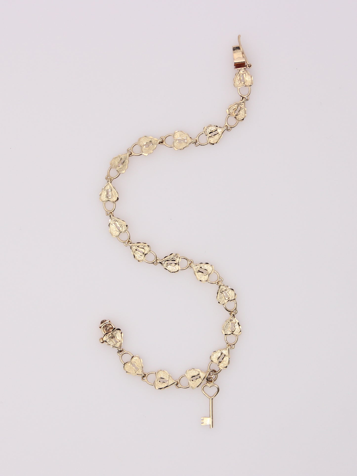 14K Yellow Gold Heart Lock and Key Bracelet