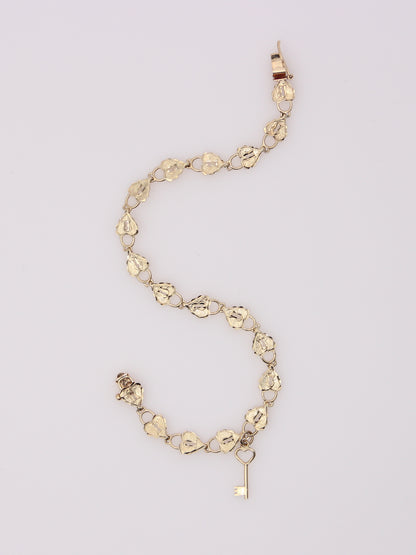 14K Yellow Gold Heart Lock and Key Bracelet