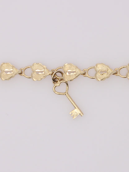 14K Yellow Gold Heart Lock and Key Bracelet