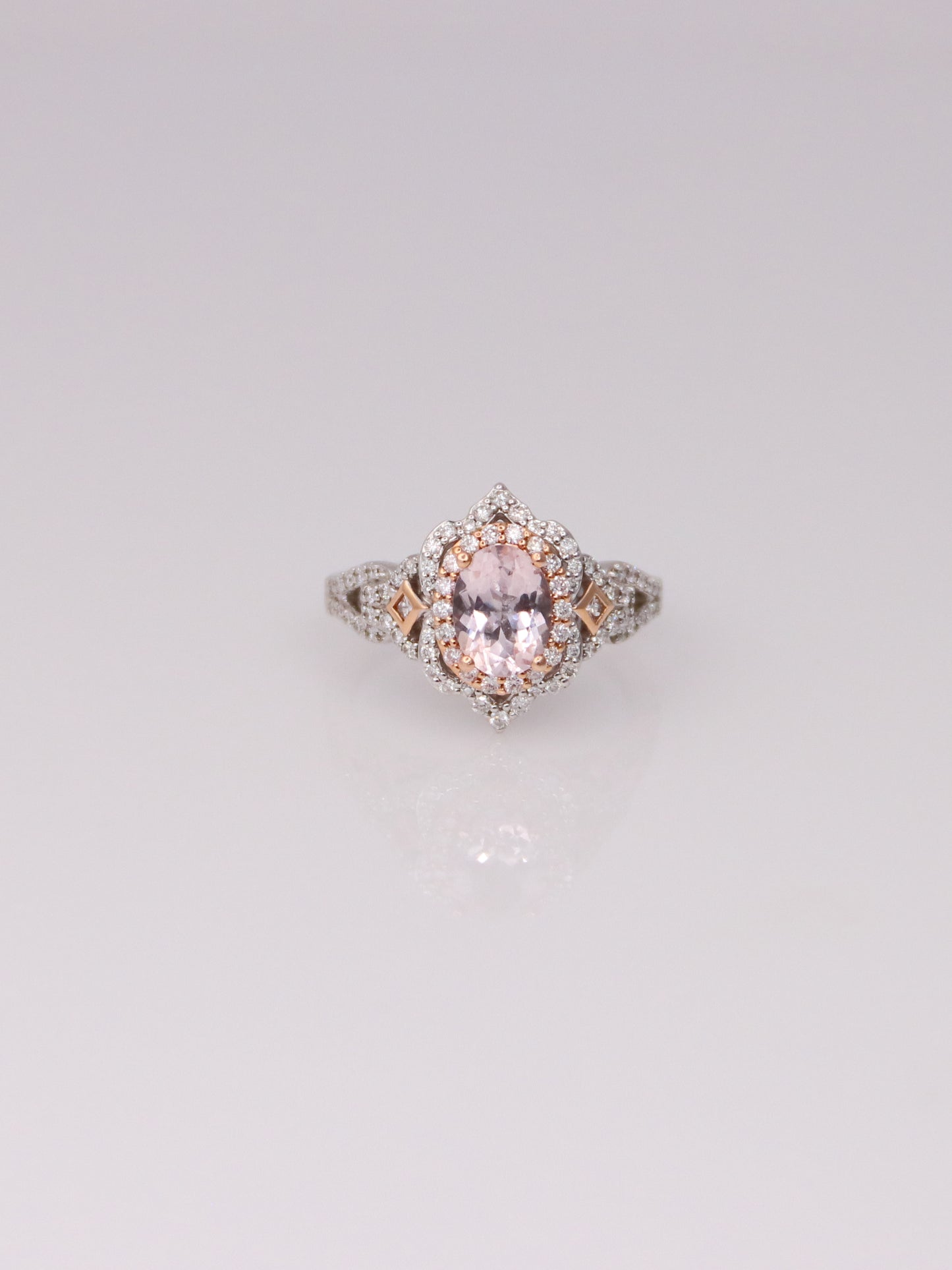 14k Two Tone Enchanted Disney Aurora Morganite and Diamond Ring