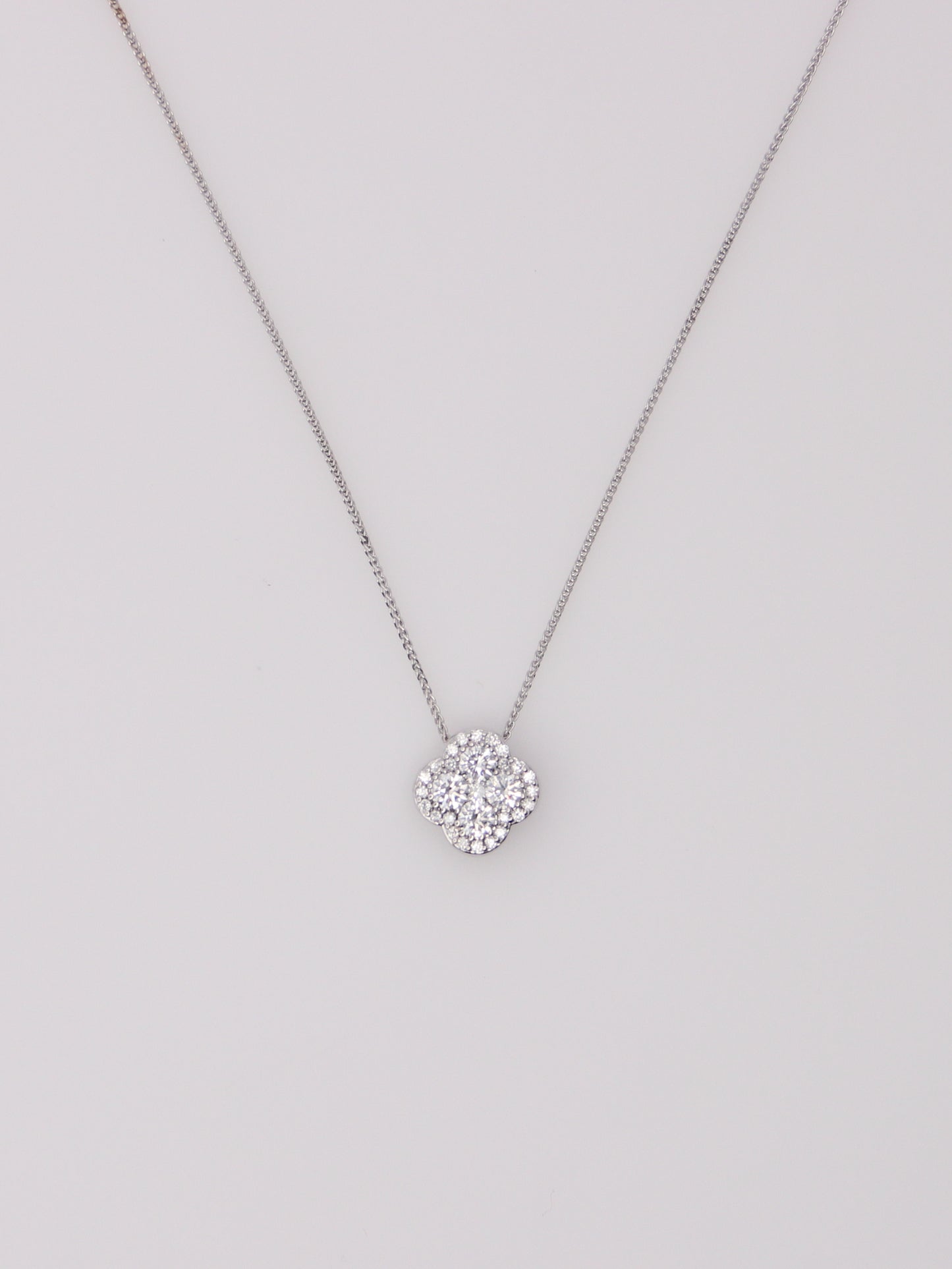 18K White Gold Diamond Clover Pendant Necklace