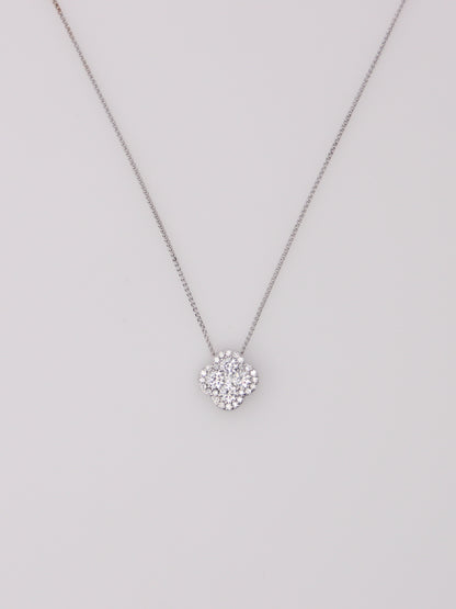18K White Gold Diamond Clover Pendant Necklace