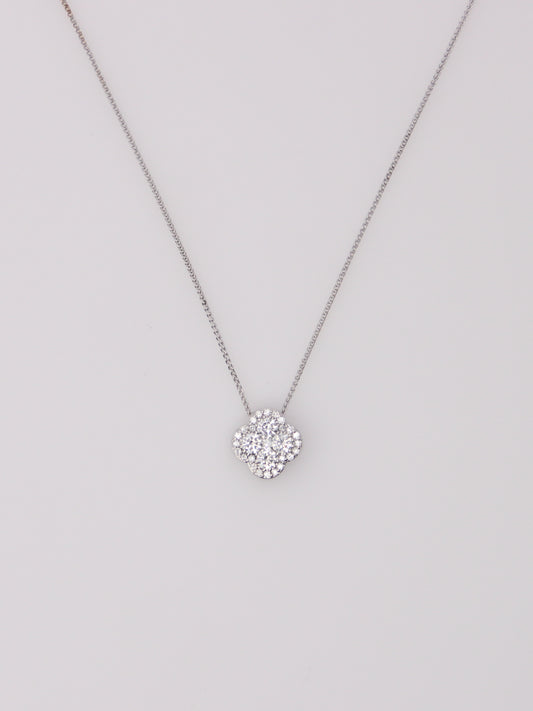 18K White Gold Diamond Clover Pendant Necklace