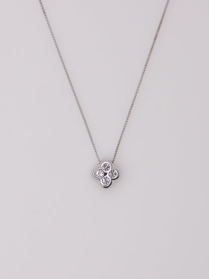 18K White Gold Diamond Clover Pendant Necklace