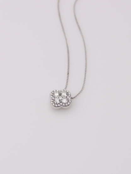 18K White Gold Diamond Clover Pendant Necklace