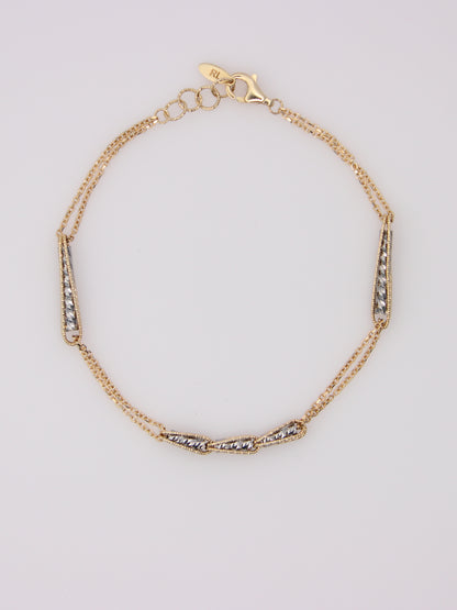 14K Two-Tone Double Chain Station Bracelet