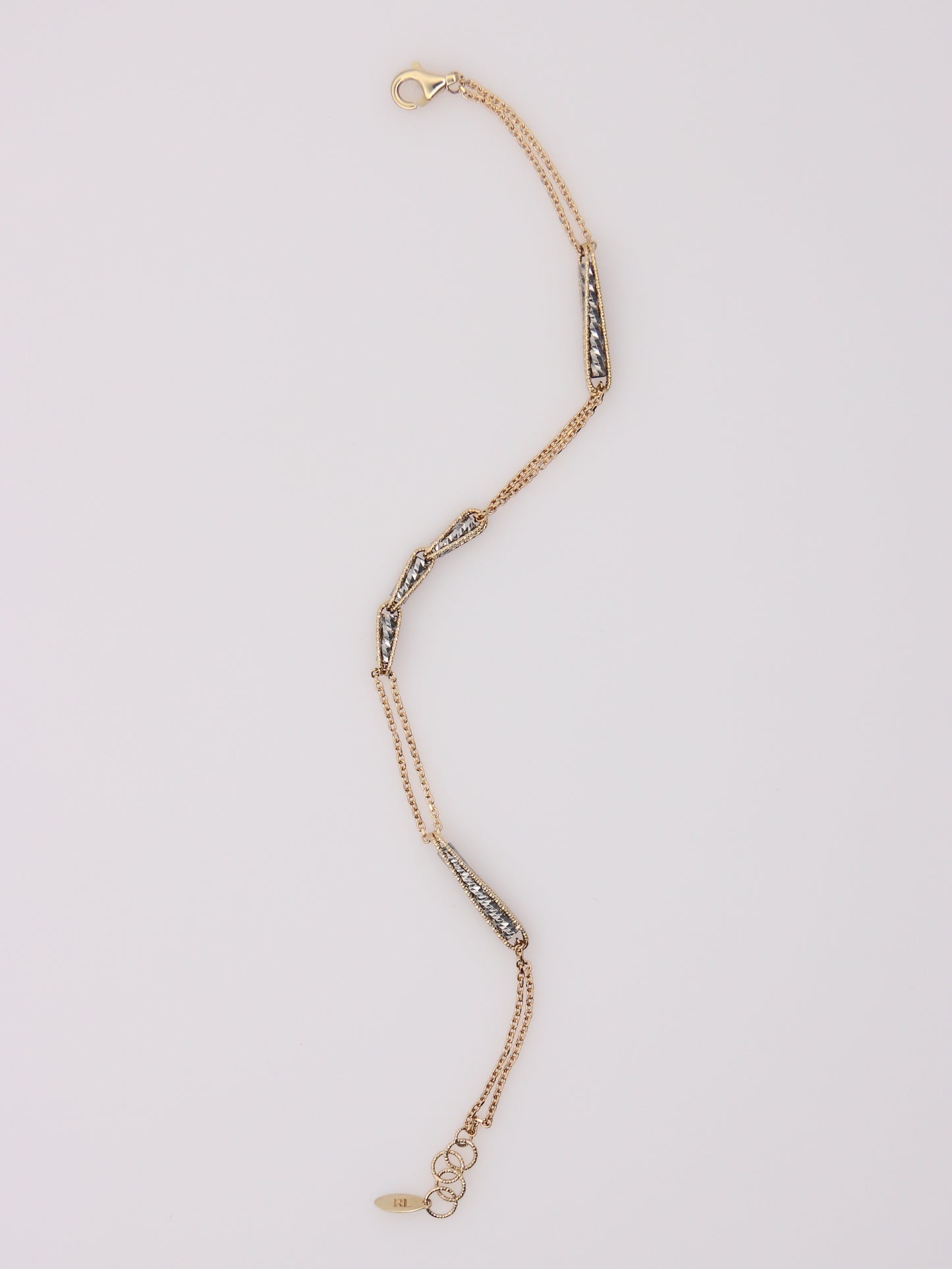 14K Two-Tone Double Chain Station Bracelet