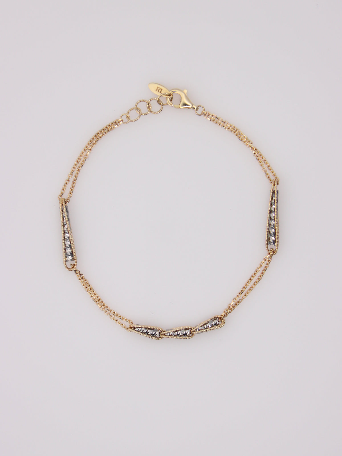 14K Two-Tone Double Chain Station Bracelet