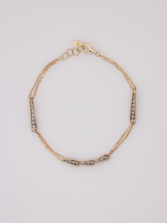 14K Two-Tone Double Chain Station Bracelet