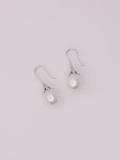 14K White Gold Cultured Pearl Drop Earrings