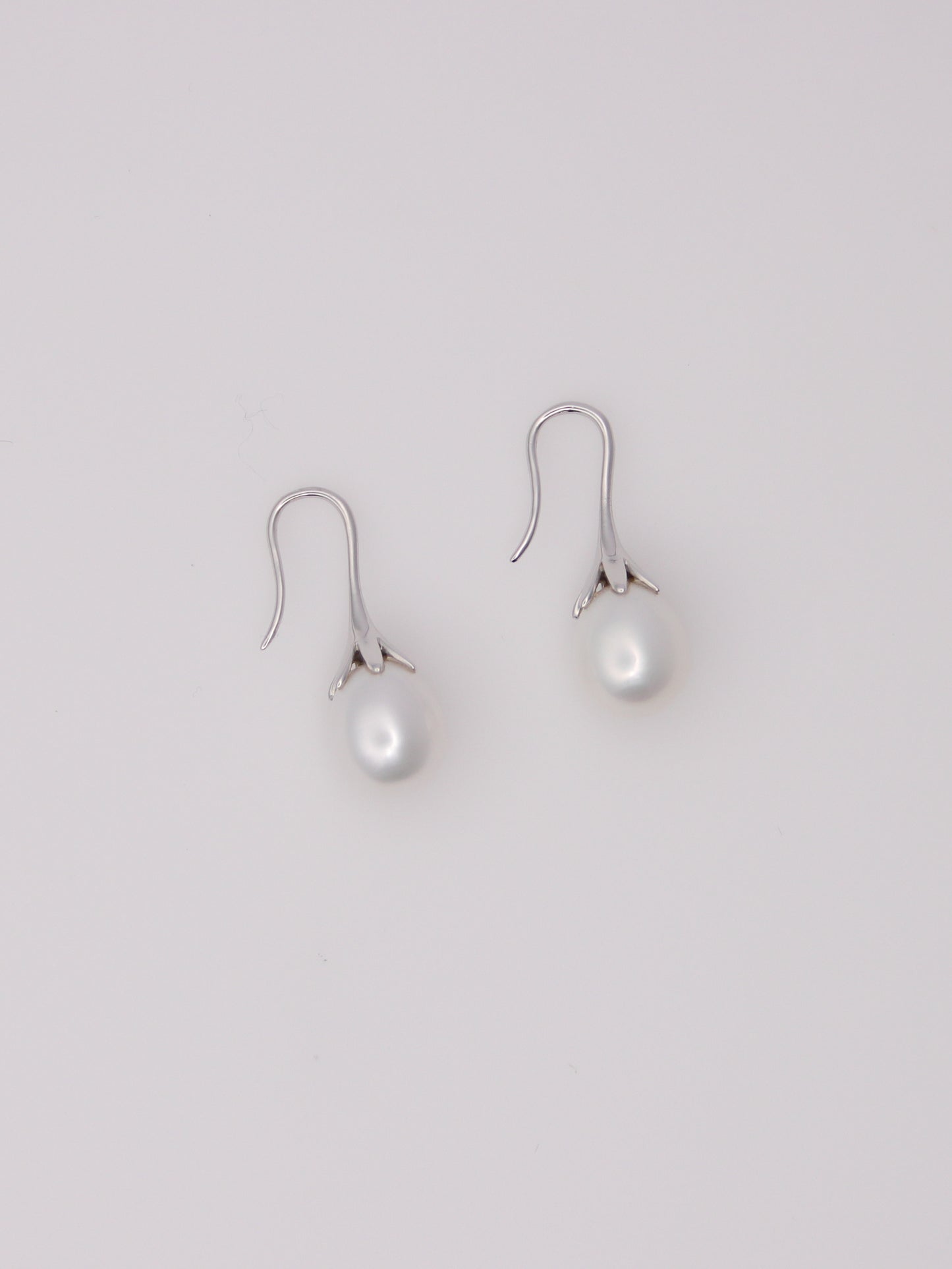 14K White Gold Cultured Pearl Drop Earrings