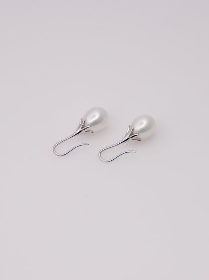 14K White Gold Cultured Pearl Drop Earrings