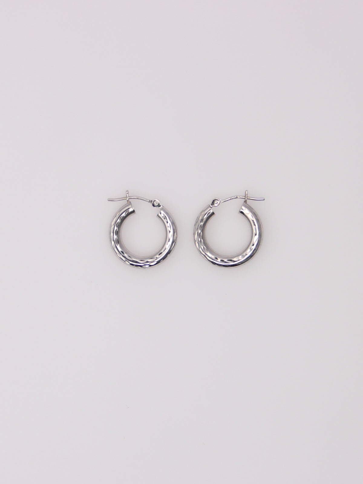 14K White Gold Small Textured Hoops
