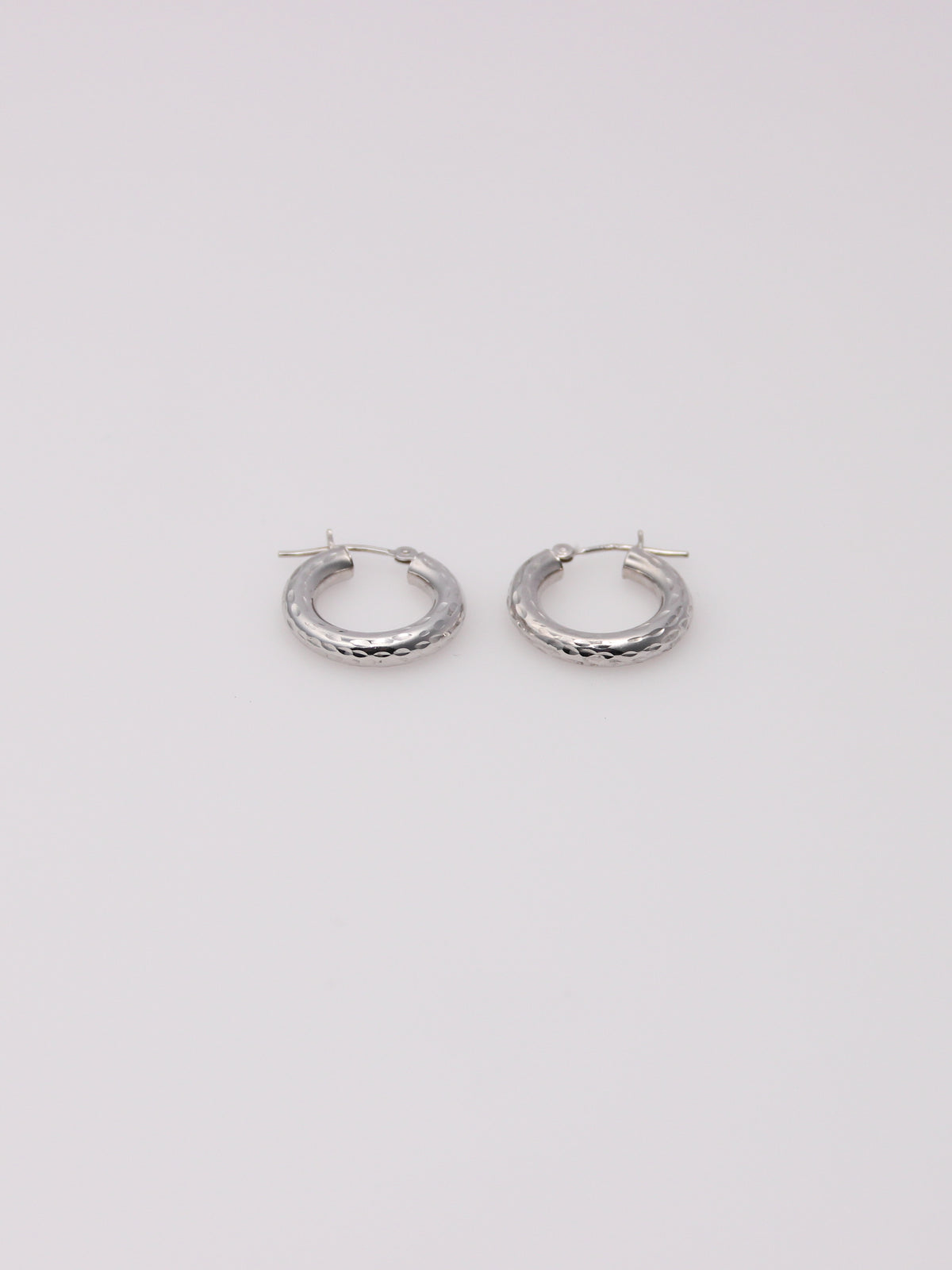 14K White Gold Small Textured Hoops