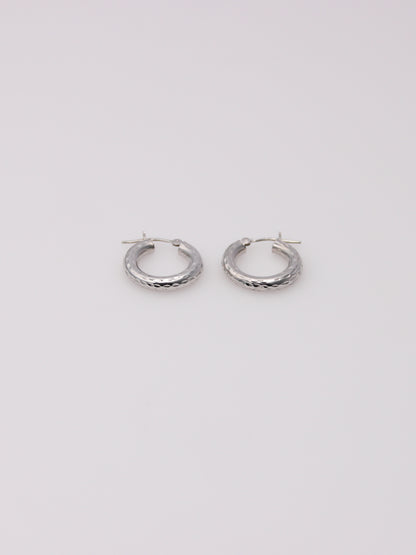 14K White Gold Small Textured Hoops