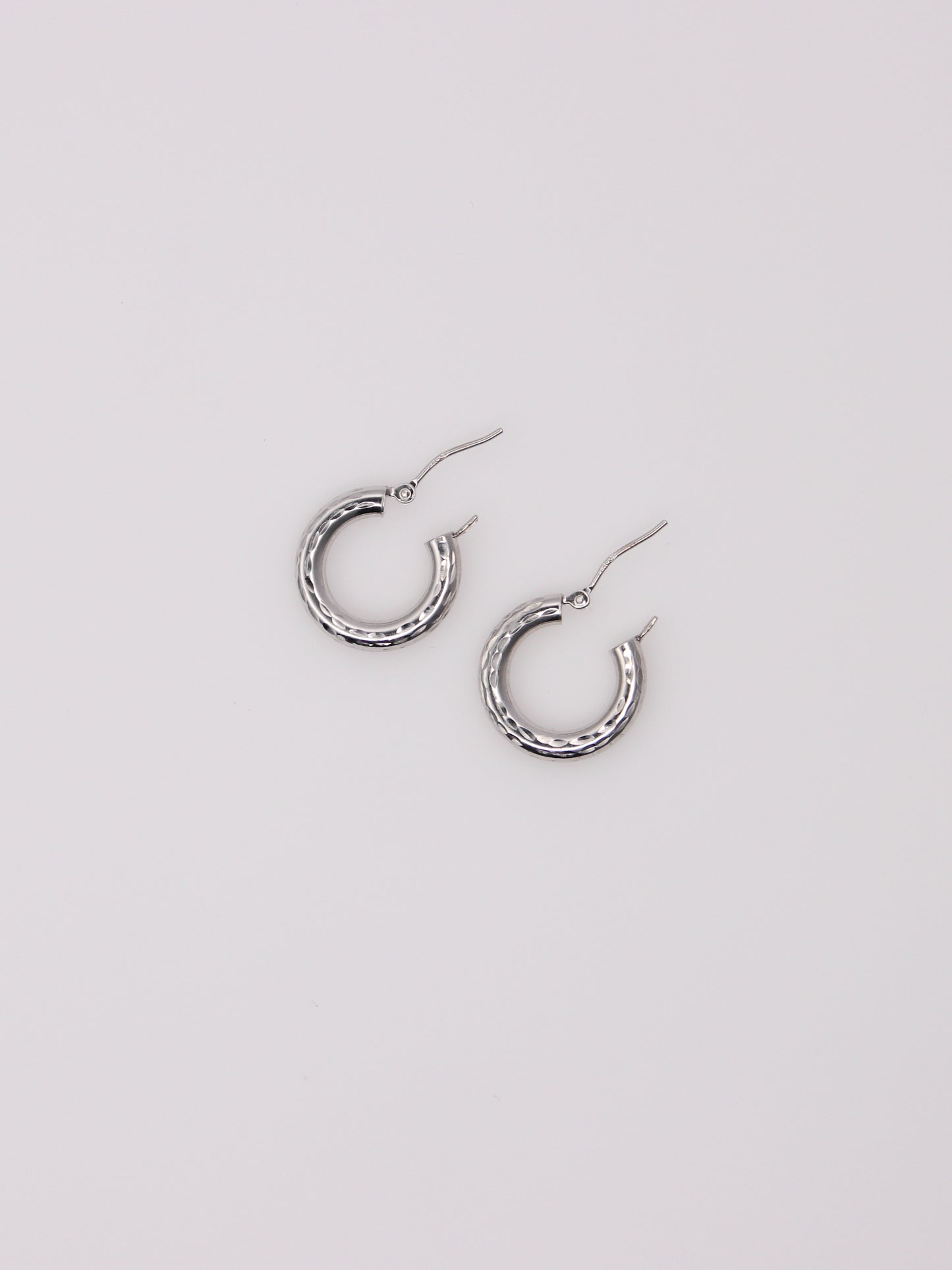 14K White Gold Small Textured Hoops