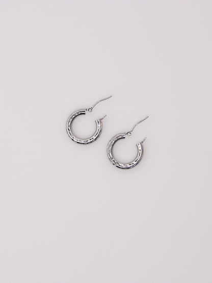 14K White Gold Small Textured Hoops