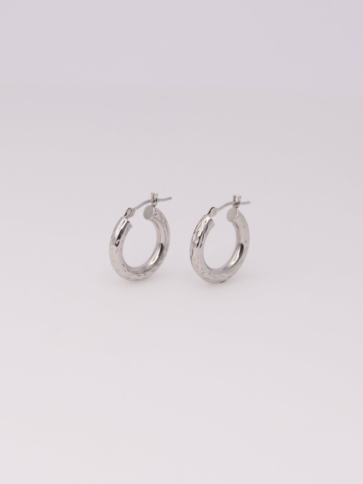14K White Gold Small Textured Hoops
