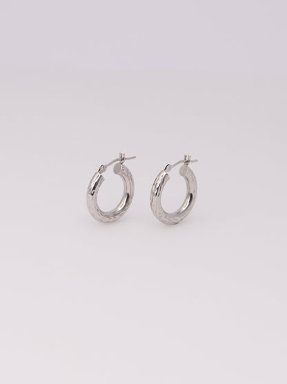 14K White Gold Small Textured Hoops