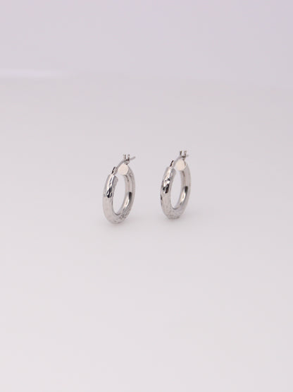 14K White Gold Small Textured Hoops
