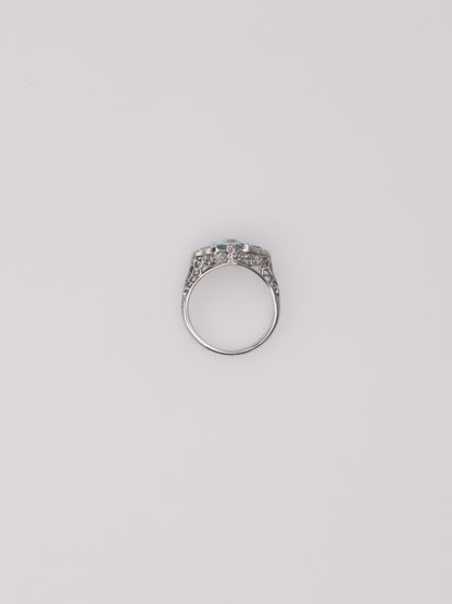 18K White Gold Vintage Aquamarine Diamond Ring