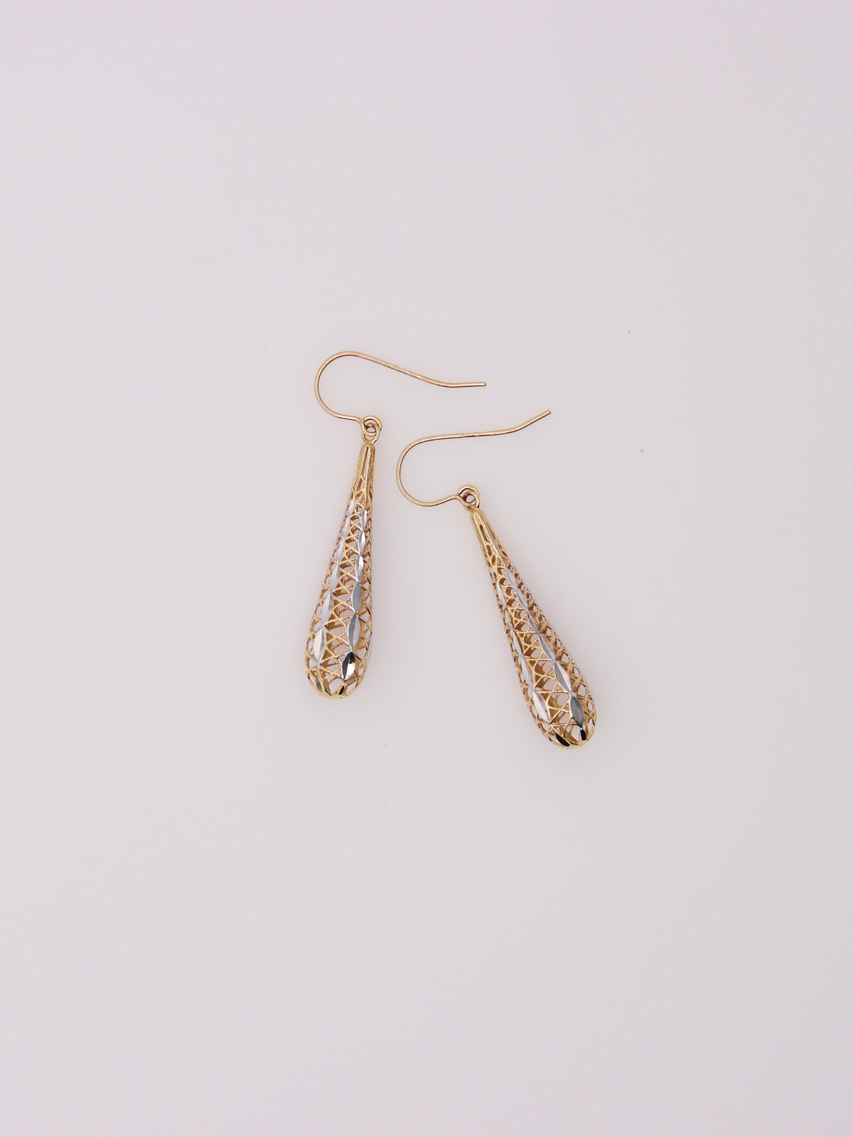 14K Two-Tone Lattice Dropdown Earrings