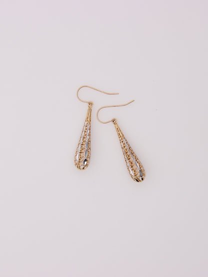 14K Two-Tone Lattice Dropdown Earrings