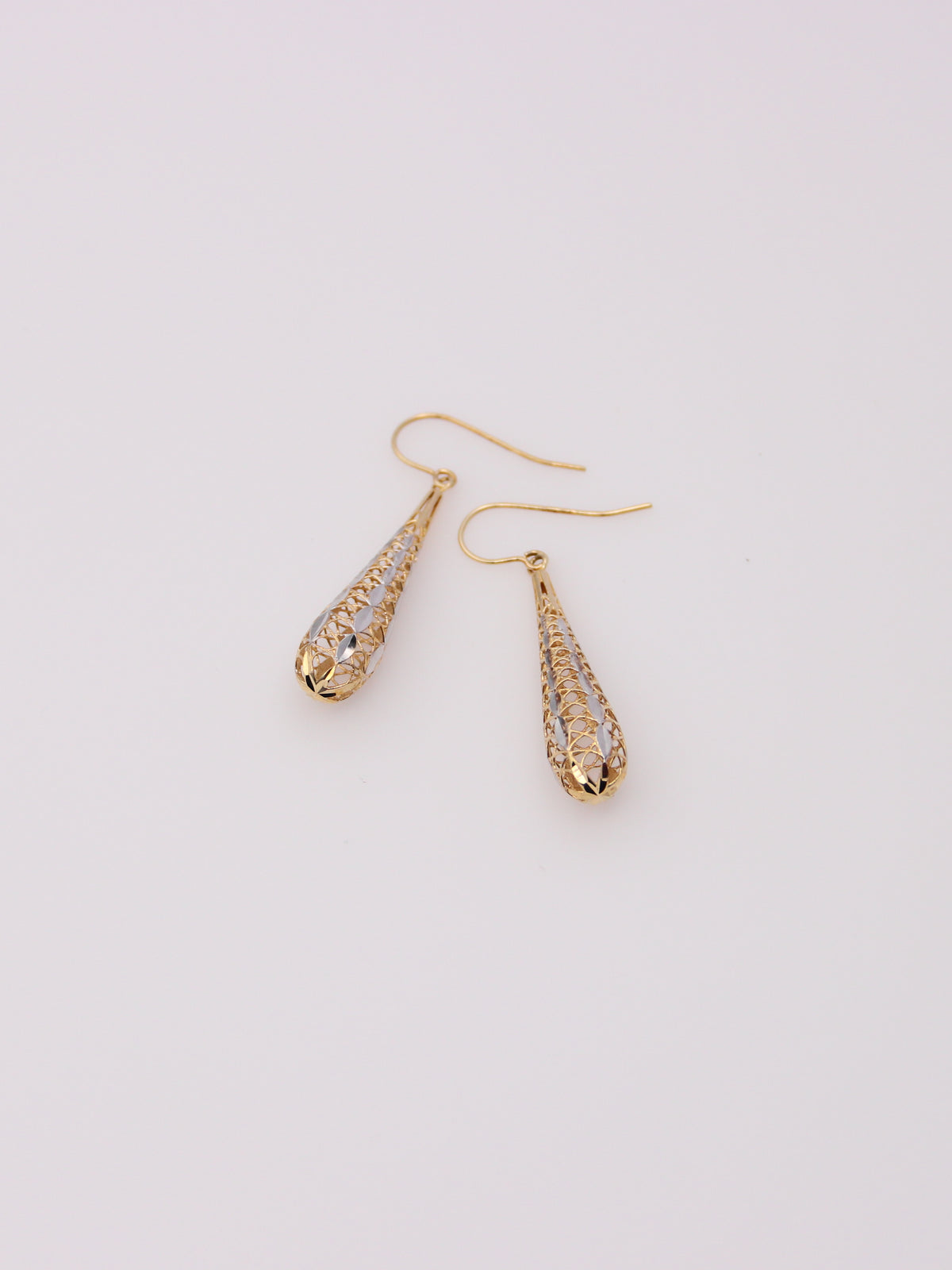 14K Two-Tone Lattice Dropdown Earrings