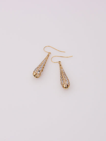 14K Two-Tone Lattice Dropdown Earrings