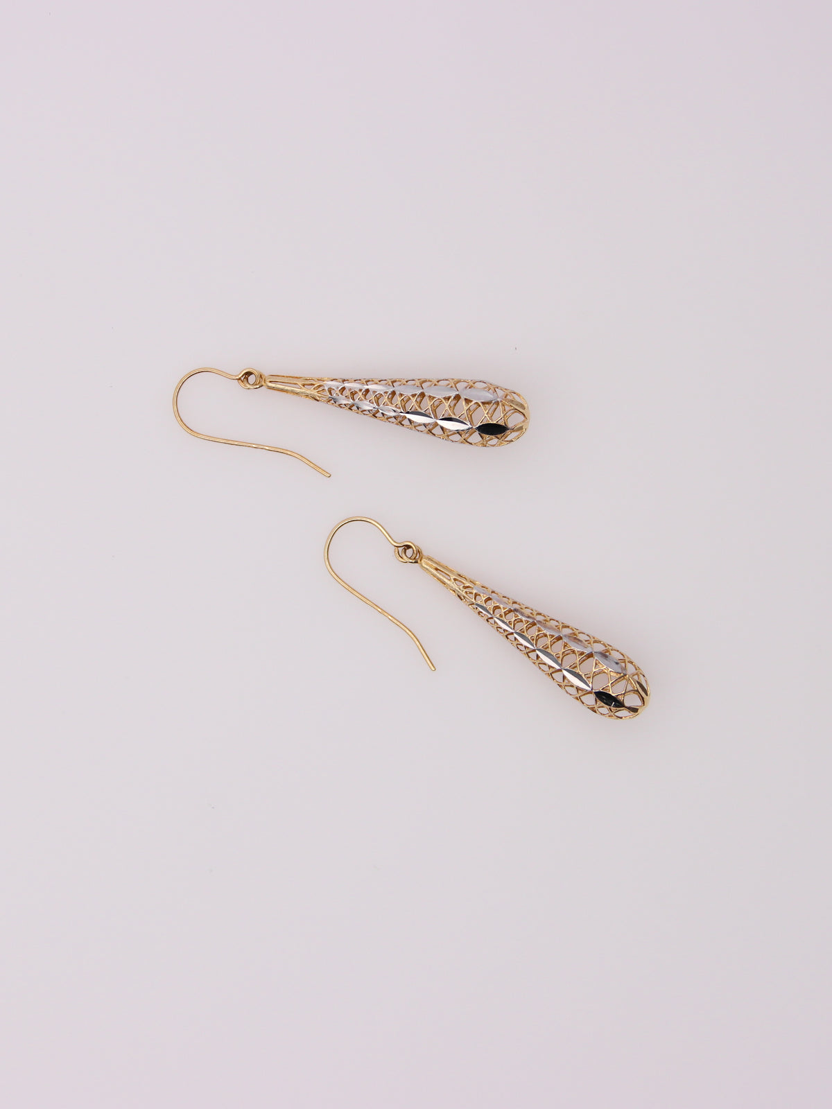 14K Two-Tone Lattice Dropdown Earrings