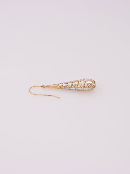 14K Two-Tone Lattice Dropdown Earrings
