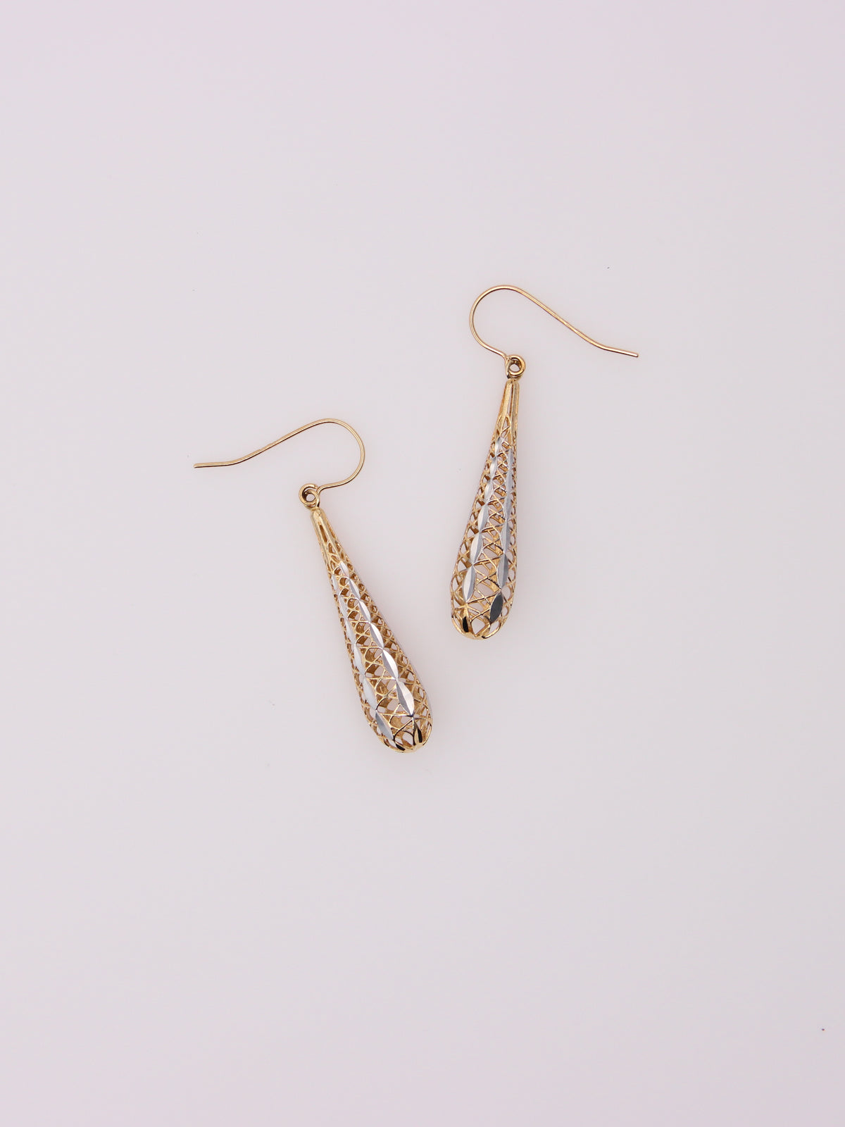14K Two-Tone Lattice Dropdown Earrings