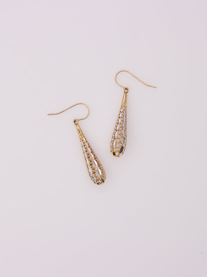 14K Two-Tone Lattice Dropdown Earrings