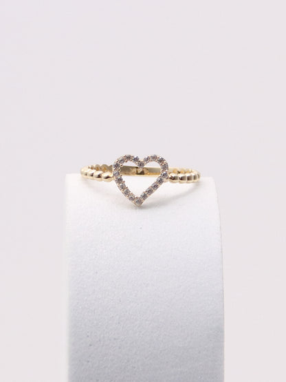 14k Yellow Gold Heart Bead Ring
