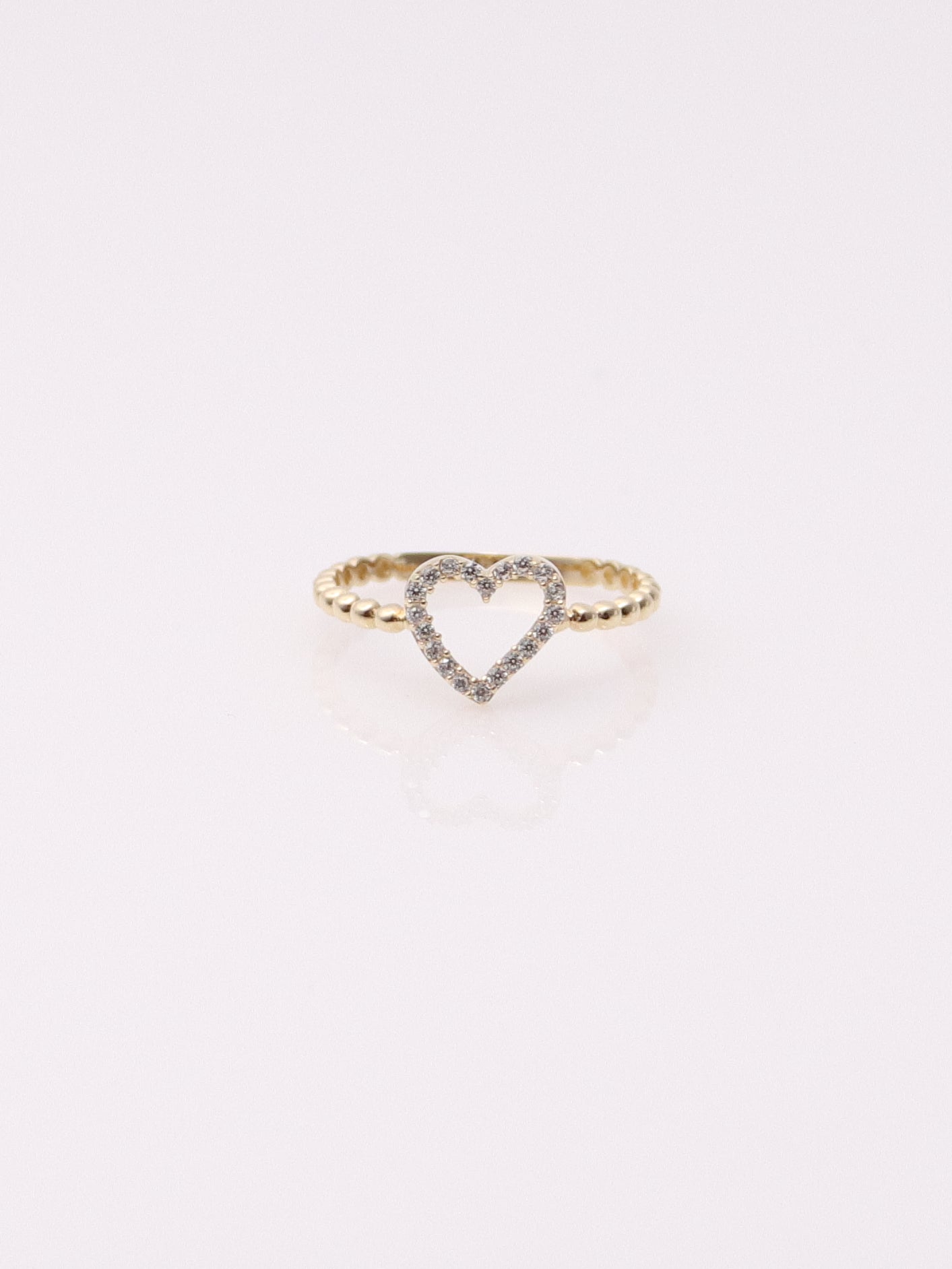 14k Yellow Gold Heart Bead Ring